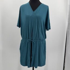 Old Navy Romper Surplice V-Neck Drawstring Waist Large Teal Blue Casual Jersey